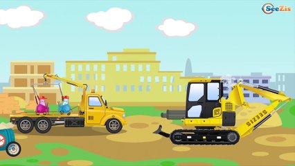 Learn Colors & Vehicles Truck & JCB Excavator w Bulldozer Animation Cars & Truck Children Video