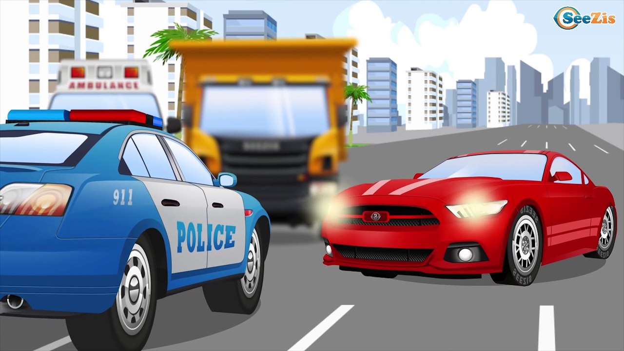 Emergency Cars - The Blue Police Car & Road Accidents - Cars & Trucks Cartoon for children
