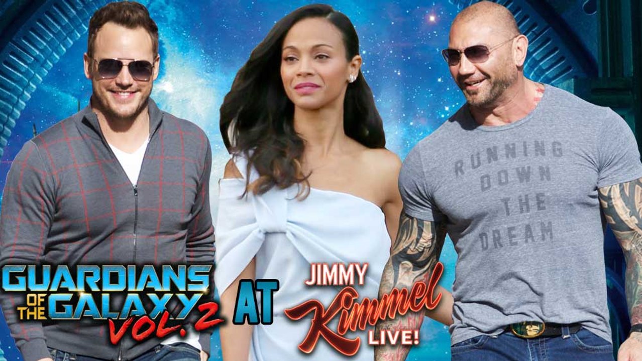 Chris Pratt, Zoe Saldana Promote Guardians of the Galaxy Vol. 2 At Jimmy Kimmel Live! | Dave Bautista