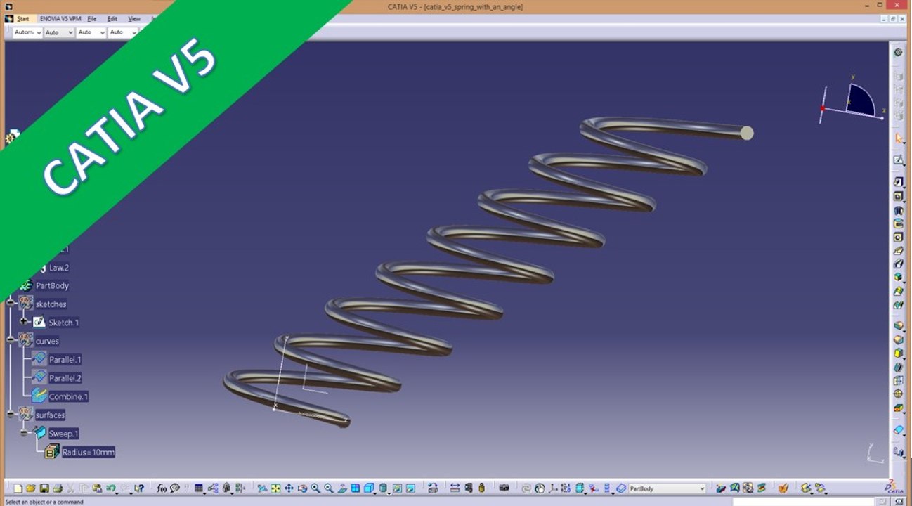 Helix - Spring with an angle - Catia v5 Training Knowledgeware