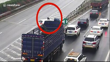 Lorry driver blames hatchback for causing crash, jumps on bonnet