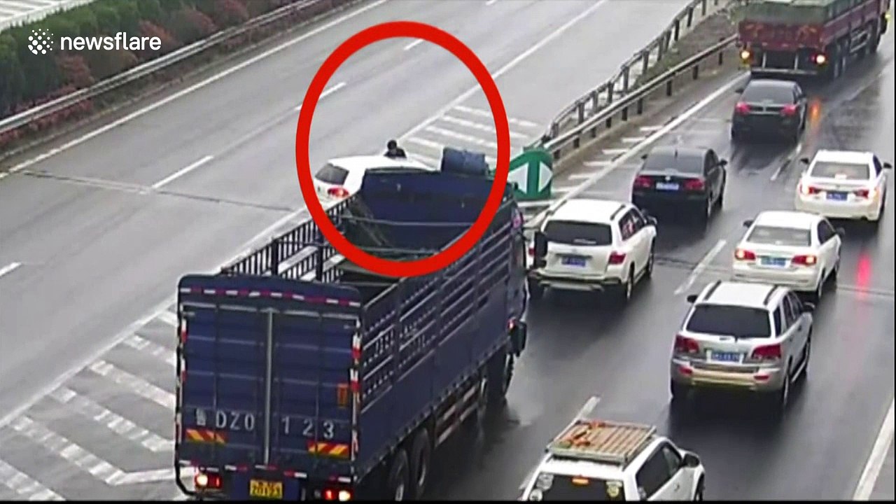 Lorry driver blames hatchback for causing crash, jumps on bonnet