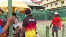 カンボジアのテレビのアジアソフトテニス選手権出発前の取材