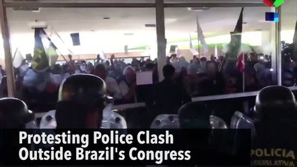 Protesting Police Clash Outside Brazil's Congress