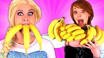 Frozen Elsa & Anna BANANA CHALLENGE! w/ Spiderman Joker Venom Car Surprise Eggs Fun In Real Life