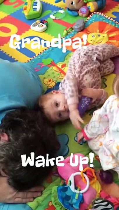 Funny Clip - Twin babies confused by snoring grandpa