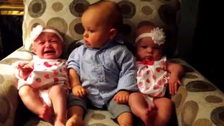 Funny Clip - Baby boy meets identical twins for the first time