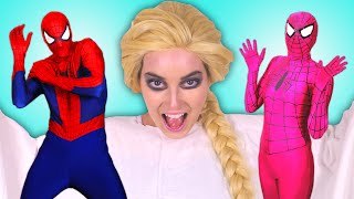 Frozen Elsa Ghost Prank! w/ Spiderman, Pink Spidergirl, Anna, Ariel & Elsa Mermaids & Maleficent :)