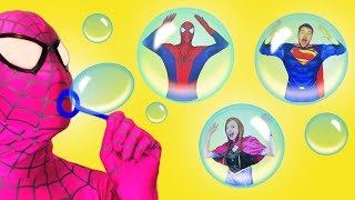 Spiderman & Pink Spidergirl vs Joker! w/ Frozen Elsa, Evil Anna & Maleficent! Superhero Fun :)