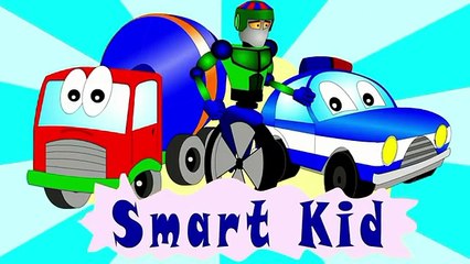 Cartoon about a car, a tow truck and a robot. Marik the car is rescued by a tow truck and a robot