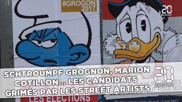 Schtroumpf Grognon, Marion Cotillon... Les candidats grimés par les street artists