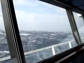 Russian Destroyer war ship in storm. North Atlantic trip in 2004