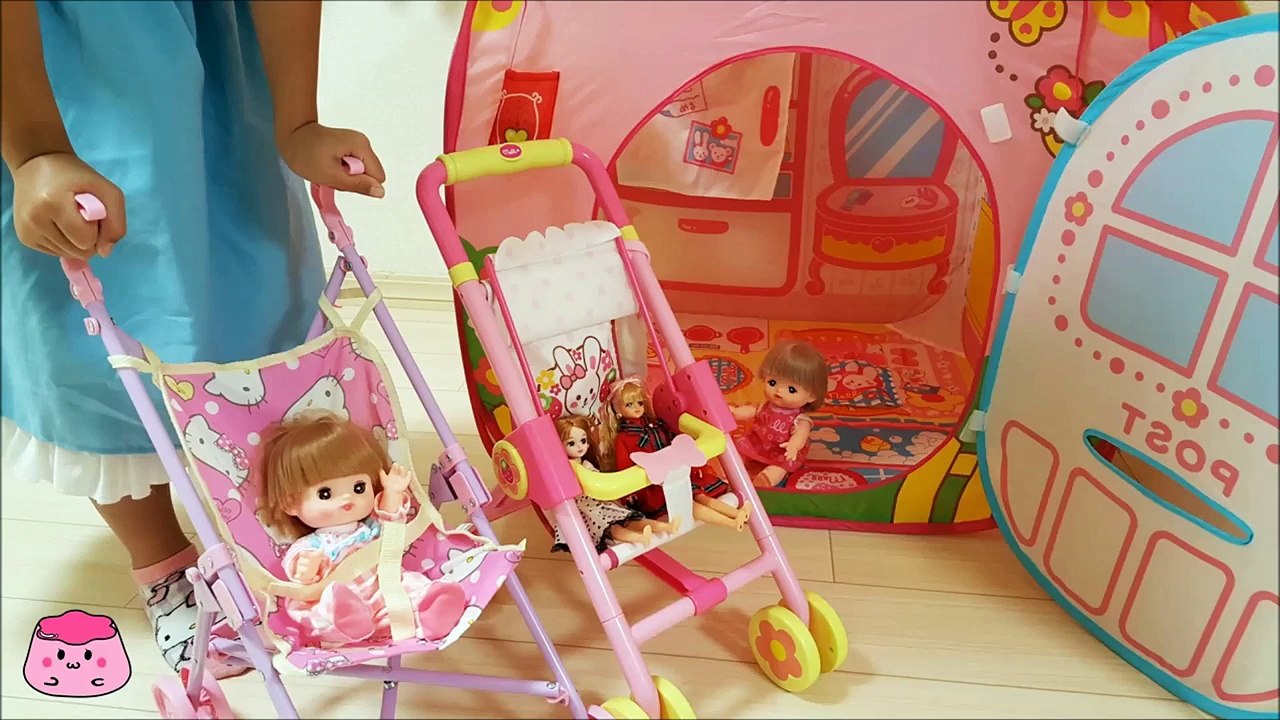 メルちゃん リカちゃん いっしょにベビーカーでお散歩 おうちへ遊びに行ったよ お家ごっこ Baby Doll Mell chan Baby Stroller ＆ Tent House ＆ Licca