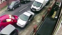 Astonishing footage shows car smash into FOUR parked vehicles