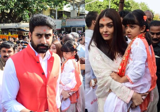 Ashwariya Rai & Abhishek Bachchan With Aaradhya Visits Siddhivinayak
