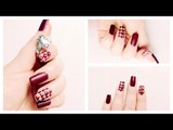 BORDEAUX  NEGATIVE  SPACE  NAILS   - roses and hearts