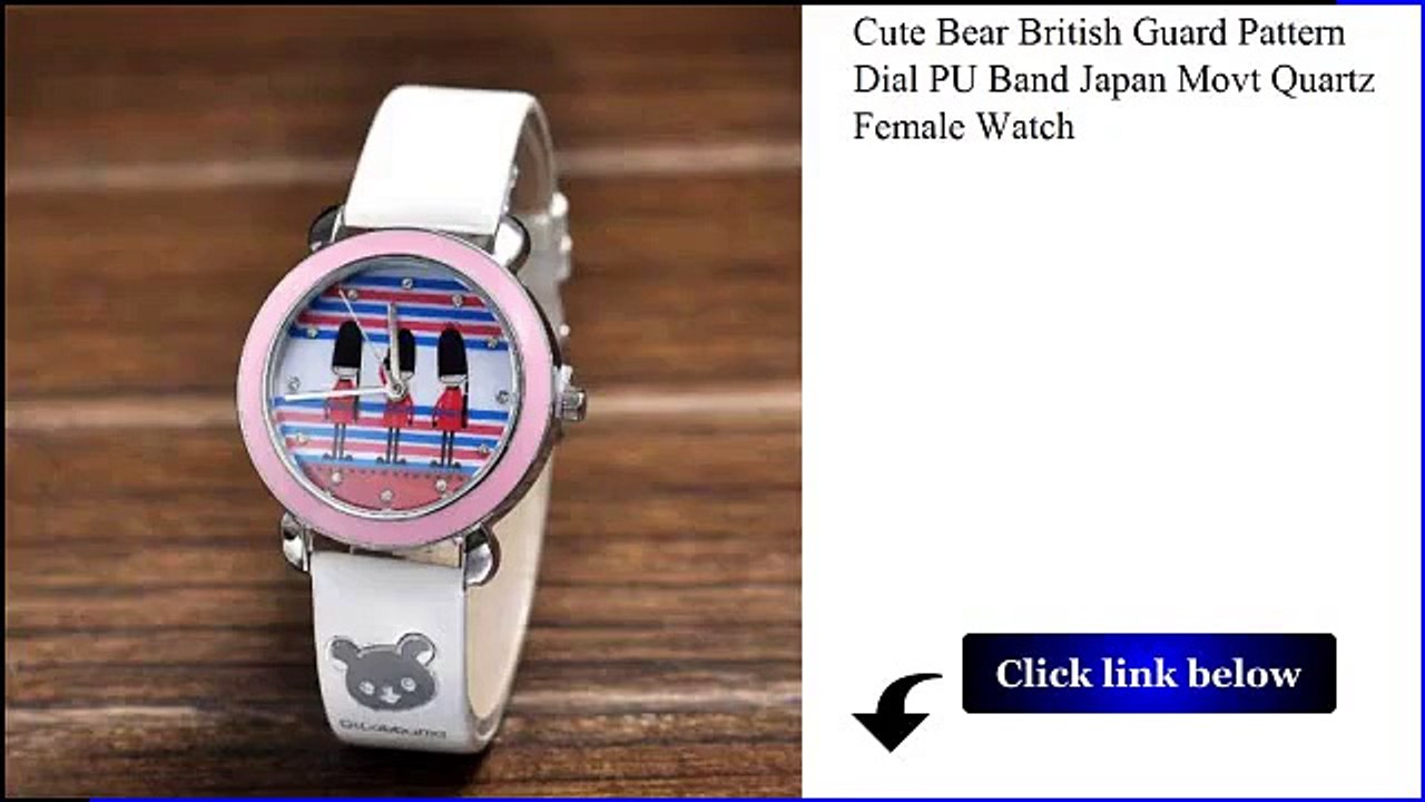 Cute Bear British Guard Pattern Dial PU Band Japan Movt Quartz Female Watch