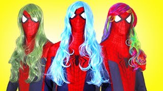 Spiderman Gets Rainbow Hair! w/ Frozen Elsa & Anna, Pink Spidergirl, Chocolate Candy & Joker Prank