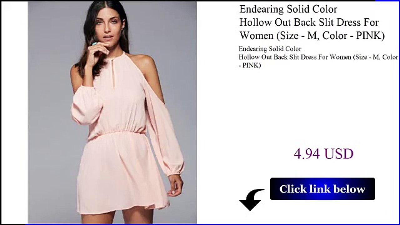 Endearing Solid Color Hollow Out Back Slit Dress For Women Size  M Color  PINK