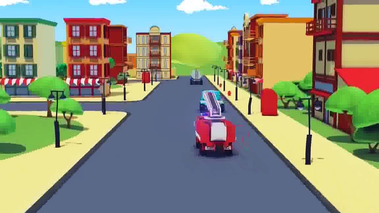 Der Streifenwagen mit dem Polizeiauto und dem Feuerwehrauto und Der Unfall des kleinen ros