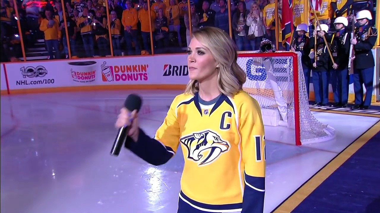 Carrie Underwood belts out the anthem in Nashville!