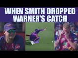 IPL 10 : Steve smith drops simple catch of Warner fuming Stokes | Oneindia News