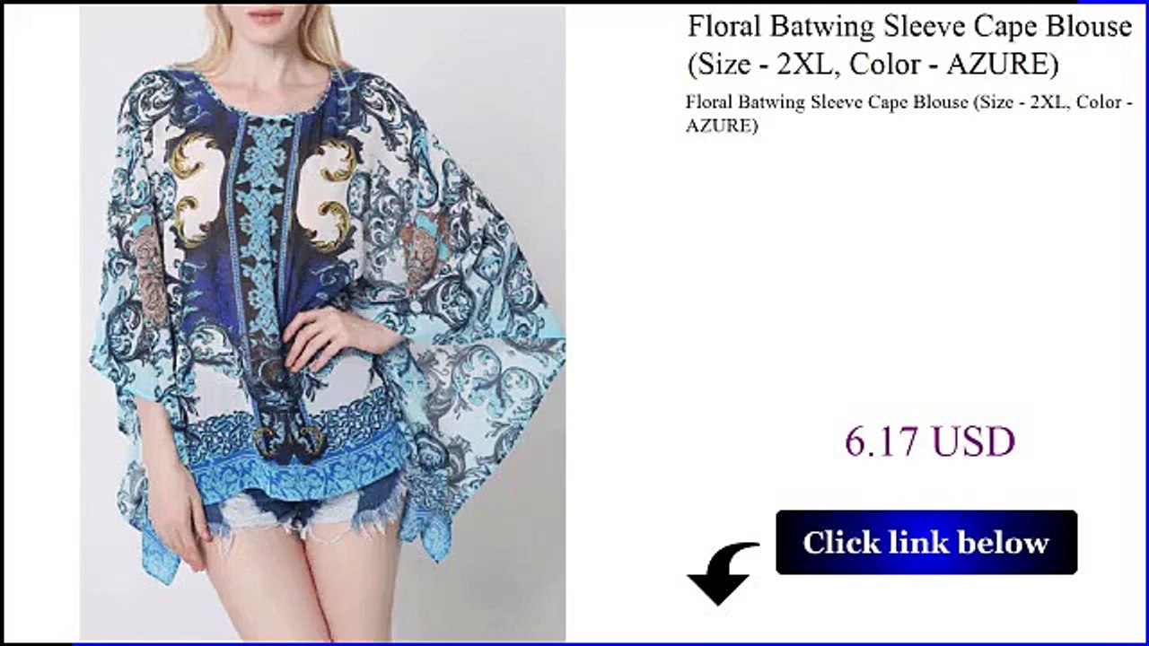 Floral Batwing Sleeve Cape Blouse Size  2XL Color  AZURE