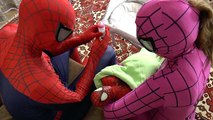 Pink Spidergirl and Spiderman with Spiderbaby in Real Life Superhero Parents