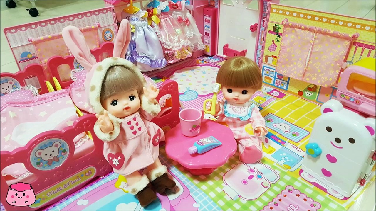 メルちゃん ネネちゃん いっしょにベビーカーで遊んだよ お出かけ前にちゃんと歯磨き 服選び出来たよ お家ごっこ Baby Doll Mell chan Baby Stroller ＆ Tent Hou