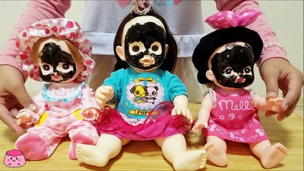 メルちゃん ぽぽちゃん みんなでフェイスパック お化粧ごっこ 3 Babies Doll and the Black Face Packs !!  Face Mask