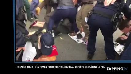Marine Le Pen : Des Femen perturbent son passage au bureau de vote