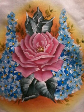 COMO FAZER UMA ROSA COR DE ROSA ESCURA , MIOSOTIS E FOLHAS