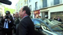 Francois Hollande visits voters in Tulle after casting ballot