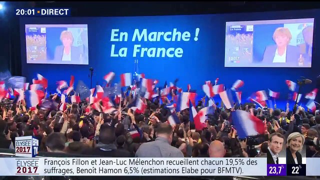 La liesse dans les camps d'Emmanuel Macron et de Marine Le Pen placés en tête du 1er tour
