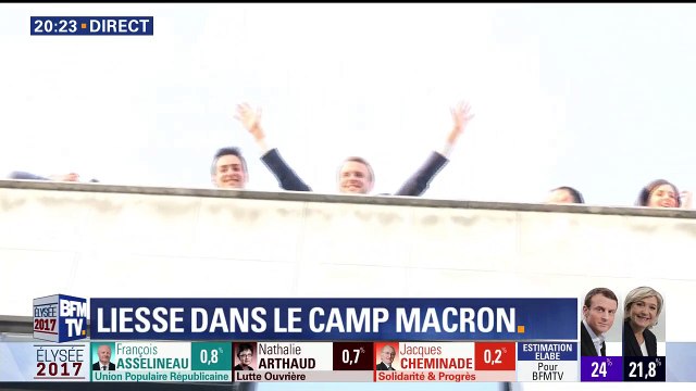 La joie d'Emmanuel Macron placé en tête à l'issue du 1er tour