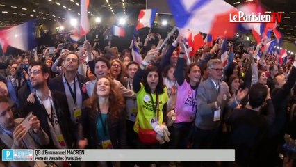 Macron en tête au premier tour : explosion de joie à son QG