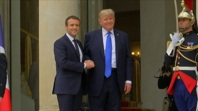 Donald Trump and Emmanuel Macron shake hands again ahead of bilateral meeting