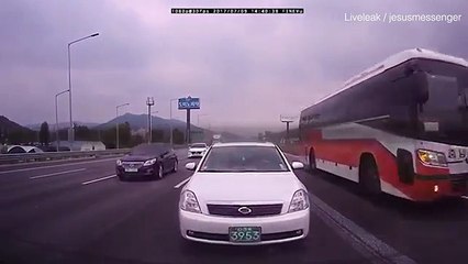 Out of control bus crashes into cars on South Korean motorway