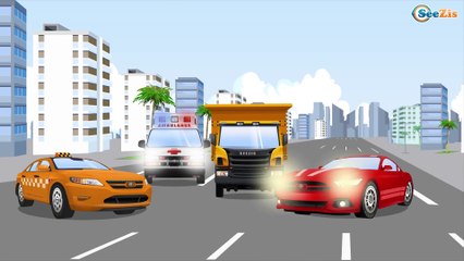 Police Car Rescue in the city w Racing Car & Big Race Cars Cartoon Animation Kids Compilation