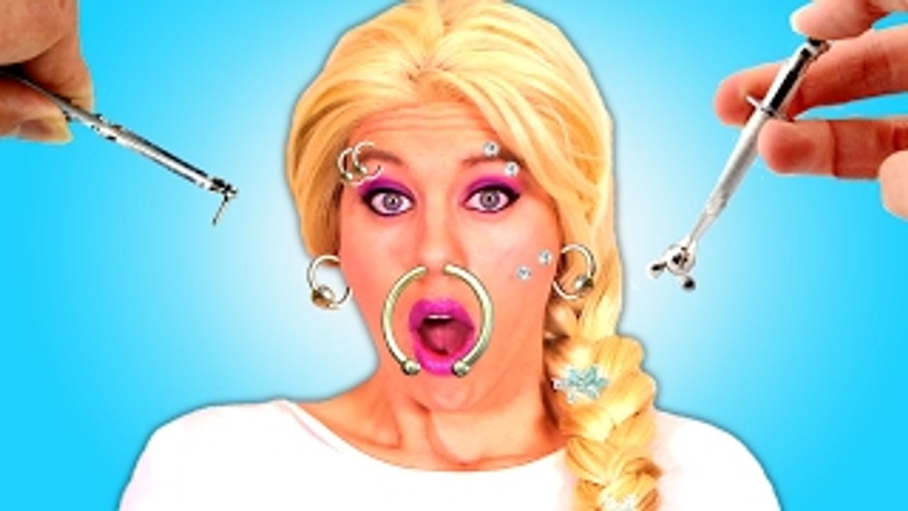 Frozen Elsa Gets PIERCINGS! w/ Spiderman Anna Joker Pink Spidergirl Crying Baby Car! Superhero Fun