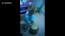Chinese toddler shows off impressive drumming skills