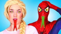 Spiderman & Frozen Elsa Turn Into Snakes! w/ Pink Spidergirl, Anna, Superman & Hamburger Prank :)