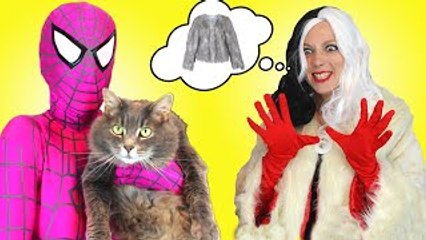 Spiderman & Pink Spidergirl vs Cruella! w/ Frozen Elsa Loses Her Hair & Anna, Joker & Maleficent :)