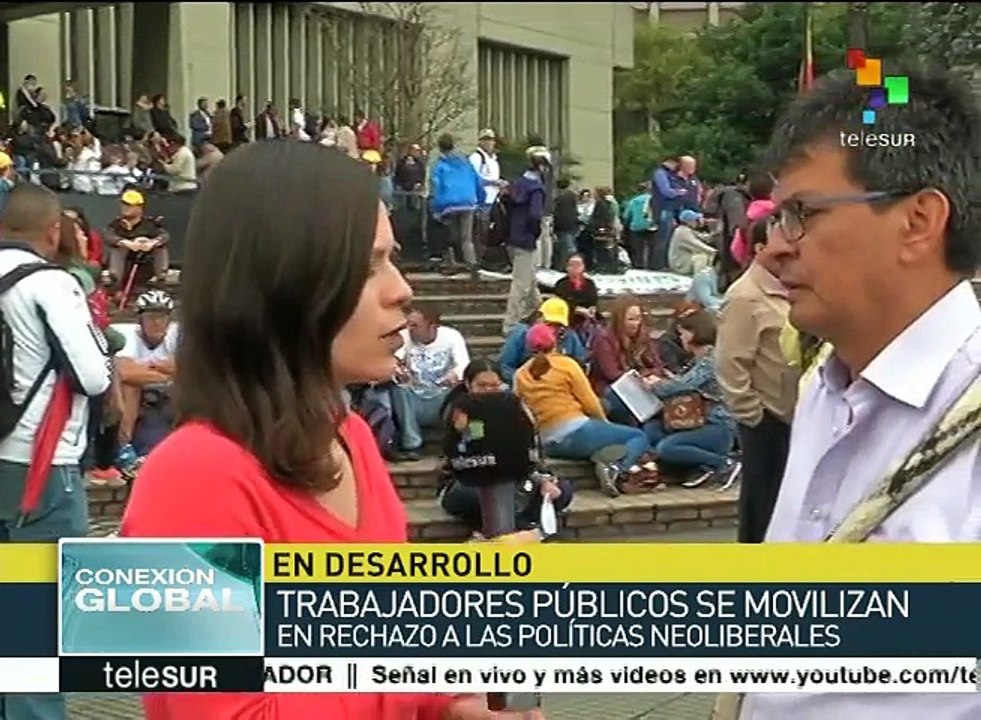 Trabajadores colombianos se movilizan en Bogotá por sus derechos