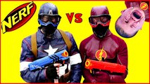 FLASH VS CAPTAIN AMERICA Nerf Rival War CRYING BABIES Superheroes in Real Life Battle Crying Baby-V8