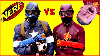 FLASH VS CAPTAIN AMERICA Nerf Rival War CRYING BABIES Superheroes in Real Life Battle Crying Baby-V8