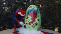 SPIDERMAN GIANT EGG SURPRISE TOYS for Kids w_ Spidey IRL Bubbles Gross Slime Christmas Toys Unboxing-8Zju