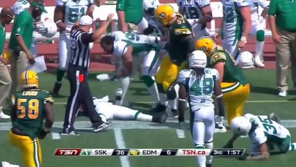 6'11", 340 lbs. lineman hits 5"10, 204 lbs. defensive back CFL