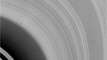 close-up view of Saturn's rings shows that many tiny rings make up the larger rings around the planet.