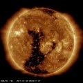 This elongated coronal hole rotated across the surface of the sun